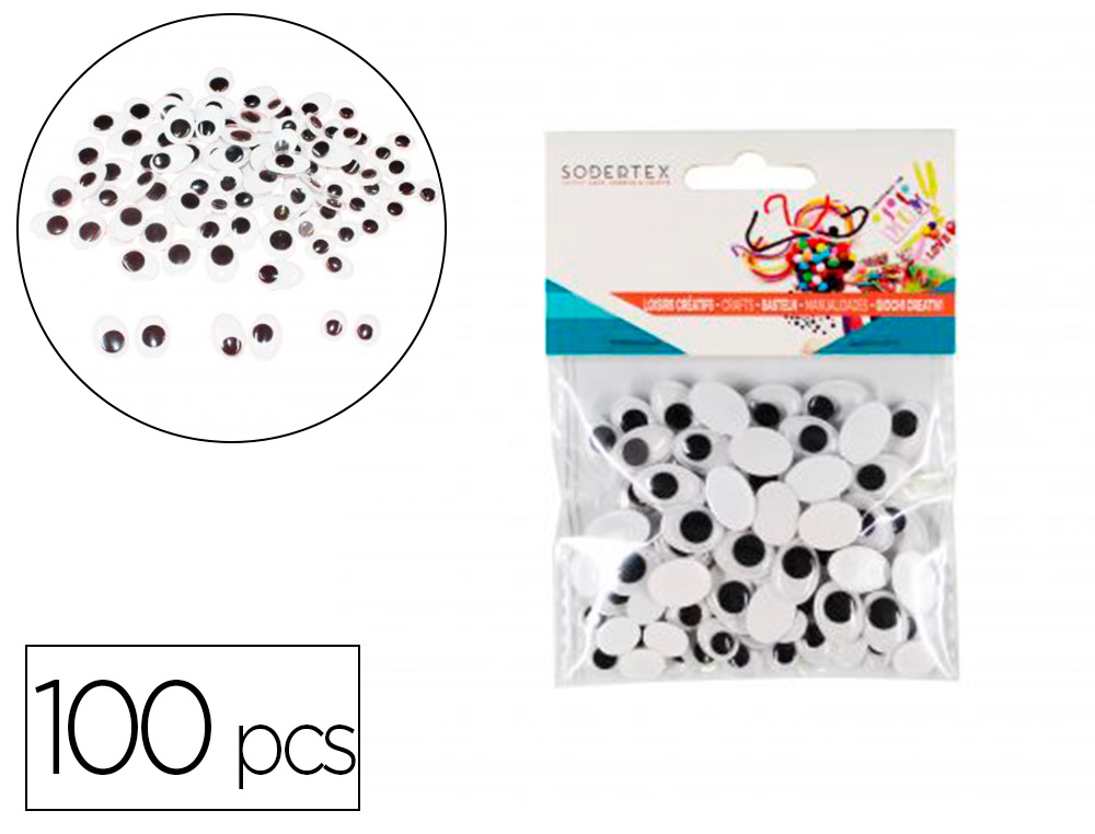 YEUX MOBILES SODERTEX OVALES SANS CILS NOIRS ADHESIFS 3    TAILLES 100 PCS