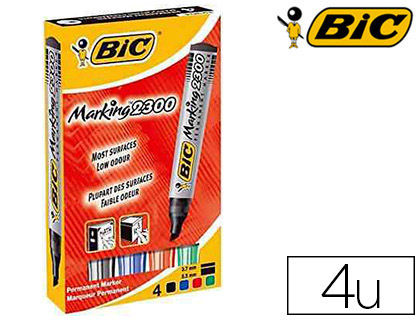 MARQUEUR BIC PERMANENT MARKING 2300 POINTE BISEAUTE TRAC 3/5MM CORPS PLASTIQUE ENCRE BASE ALCOOL BOTE 4 UNITS