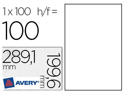 TIQUETTE ADHSIVE AVERY LASER OPAQUE TRS BLANCHE 199.6X289.1MM BOTE 100 UNITS