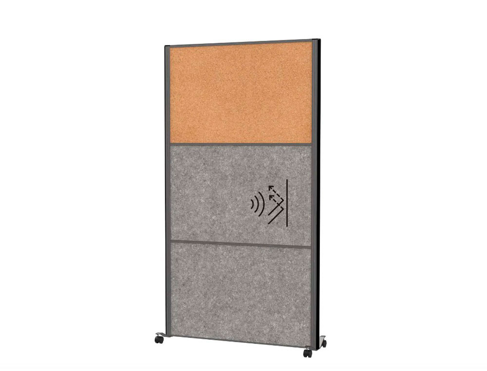 CLOISON MAUL CONNECTO 180X100CM MOBILE 2 MODULES    ACOUSTIQUES GRIS FONCE + 1    MODULE TABLEAU EN LIEGE