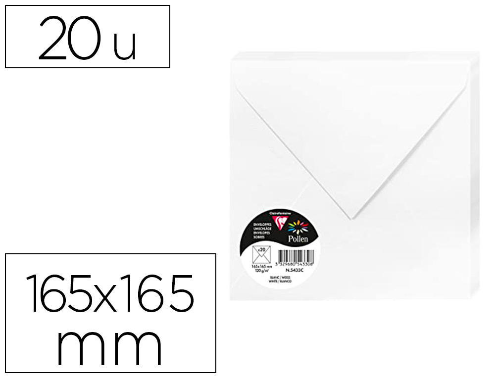 ENVELOPPE VISITE CLAIREFONTAINE POLLEN 165X165MM 120G COLORIS BLANC TUI 20 UNITS