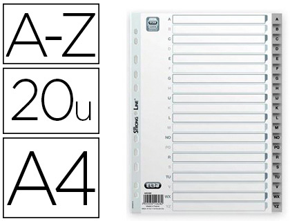 INTERCALAIRE OXFORD POLYPROPYLNE SOUPLE GRIS 20 POSITIONS A4 210X297MM DSIGNATION ALPHABTIQUE ONGLETS BICOLORES