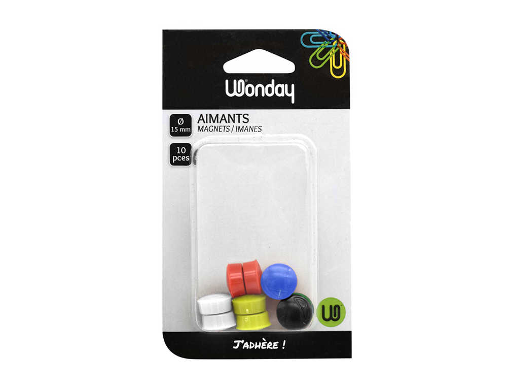 AIMANT WONDAY ROND DIAMTRE 15MM COLORIS ASSORTIS BLISTER 10 UNITS