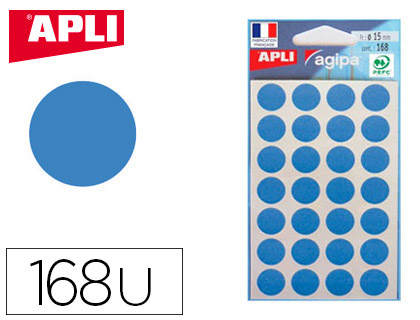 PASTILLE ADHSIVE APLI AGIPA DIAMTRE 15MM COLORIS BLEU POCHETTE 168 UNITS